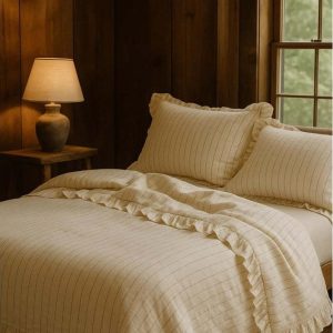 Béžové povlečení na jednolůžko z bavlny Renforcé 140x200 cm Amalia Striped – Mila Home Luxury