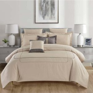 Béžové povlečení na jednolůžko z bavlny Renforcé s prostěradlem/6dílné 140x200 cm Calm of Lines – Mila Home Luxury
