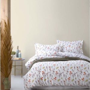 Bílé povlečení na dvoulůžko/prodloužené z bavlny Renforcé 240x220 cm Floral Dance Autumn – Mila Home Luxury