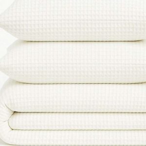 Bílé povlečení na dvoulůžko/prodloužené z bavlny Renforcé 240x220 cm Waffle Striped – Mila Home Luxury