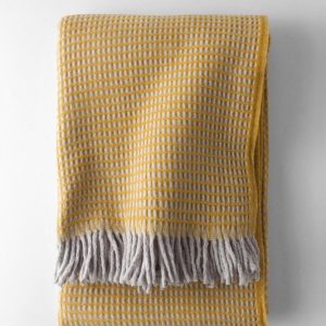 Deka s příměsí bavlny v hořčicové barvě 140x180 cm Uniwaffle – Euromant
