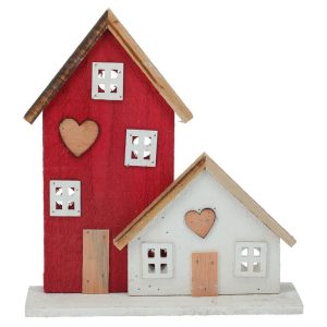 Dřevěná LED dekorace DOMEČKY 29 cm