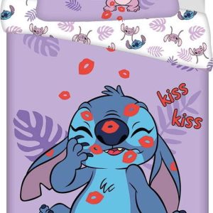 Fialové bavlněné dětské povlečení na jednolůžko 140x200 cm Lilo and Stitch "Kiss" – Jerry Fabrics