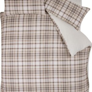 Hnědé povlečení na dvoulůžko/prodloužené s beránkem 230x220 cm Cosy Sherpa Check – Catherine Lansfield