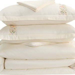 Krémové povlečení na jednolůžko z bavlněného saténu s prostěradlem/6dílné 140x200 cm Maison Bloom – Mila Home Luxury