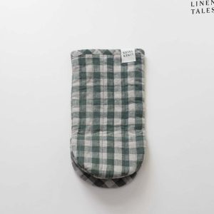 Lněná kuchyňská rukavice Forest Green Gingham – Linen Tales