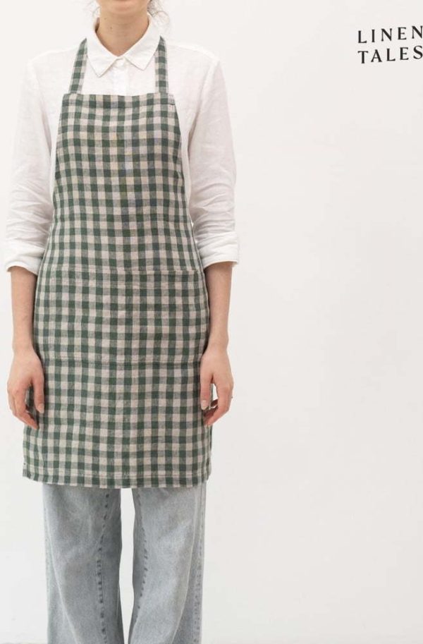 Lněná zástěra Forest Green Gingham – Linen Tales
