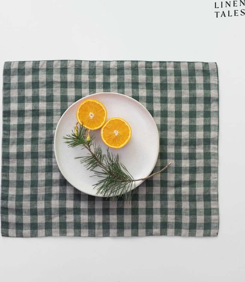 Lněné prostírání 35x45 cm Forest Green Gingham – Linen Tales