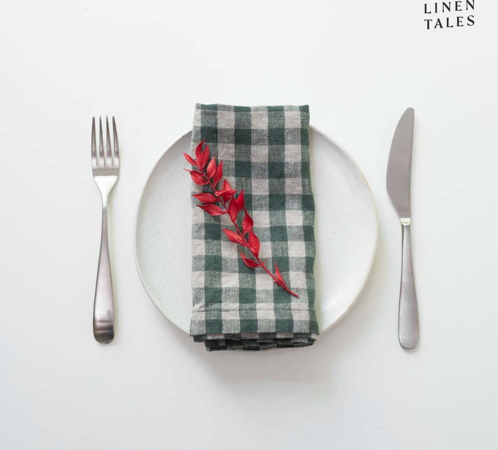 Lněné ubrousky v sadě 2 ks 40x40 cm Forest Green Gingham – Linen Tales