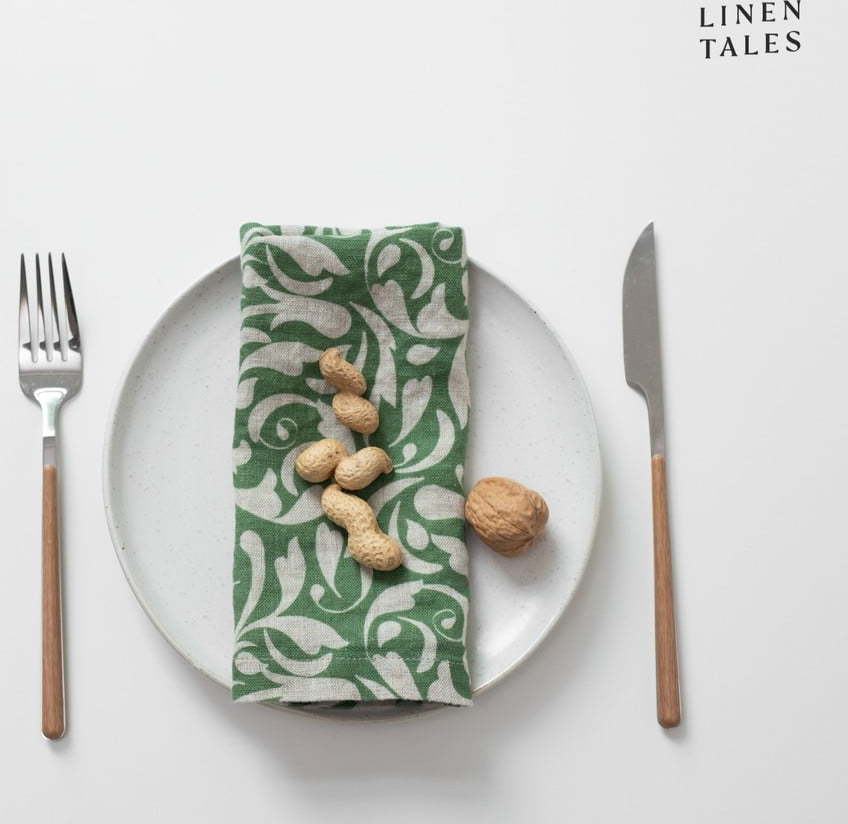 Lněný ubrousek 40x40 cm Evergreen Damask – Linen Tales
