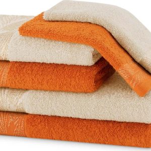 Oranžové/béžové froté bavlněné ručníky a osušky v sadě 6 ks Allium – Restilo