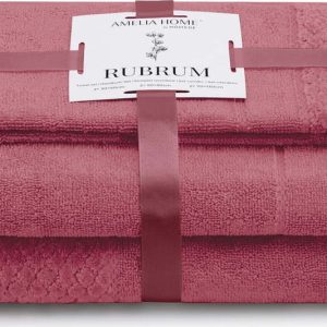 Růžové froté bavlněné ručníky a osušky v sadě 3 ks Rubrum – Restilo