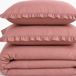 Růžové povlečení na dvoulůžko/prodloužené z bavlny Renforcé 240x220 cm Ruffle Striped – Mila Home Luxury