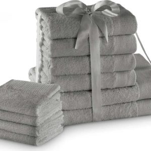 Šedé froté bavlněné ručníky a osušky v sadě 10 ks Amari – Restilo