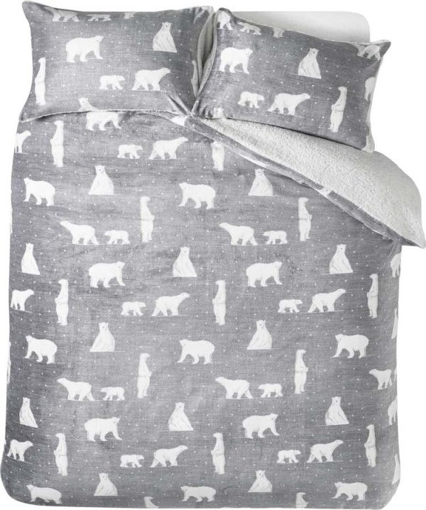 Šedé povlečení na dvoulůžko/prodloužené s beránkem 230x220 cm Cosy Polar Bear – Catherine Lansfield