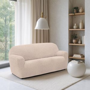 Super strečové potahy RUBINIA smetanová dvojkřeslo (š. 140 - 180 cm)