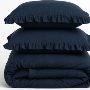 Tmavě modré povlečení na jednolůžko z bavlny Renforcé 140x200 cm Ruffle Striped – Mila Home Luxury