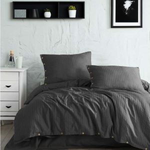 Tmavě šedé povlečení na dvoulůžko/prodloužené z bavlny Renforcé 240x220 cm Como Striped – Mila Home Luxury