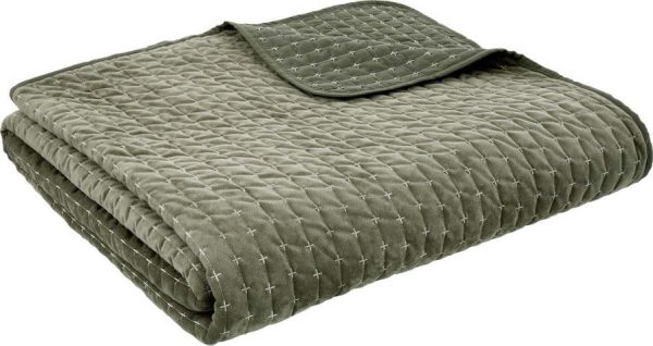 Zelený sametový prošívaný přehoz 240x260 cm Attica Velvet Embroidered – Bianca