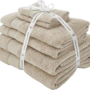 Béžové froté bavlněné ručníky a osušky v sadě 6 ks Anti-Bacterial – Catherine Lansfield