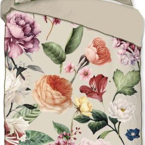 Béžové povlečení na jednolůžko/prodloužené z bavlněného saténu 140x220 cm Fiori – Descanso