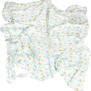 Bílá/modrá mušelínová zavinovací dětská deka 120x120 cm Skylark – Rex London