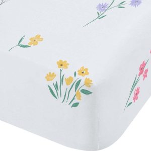 Bílé napínací dětské prostěradlo na dvoulůžko 135x190 cm Bunny Tails Ditsy Flowers – Catherine Lansfield