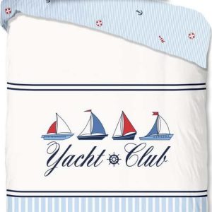 Bílé/modré bavlněné povlečení na jednolůžko 140x200 cm Yachtclub – Good Morning