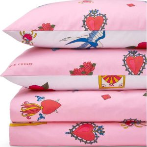 Bílé/růžové bavlněné povlečení na dvoulůžko/prodloužené 230x220 cm Mon Coeur – Their Nibs