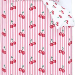 Bílé/růžové povlečení na jednolůžko 135x200 cm Disco Cherries Stripes – Catherine Lansfield