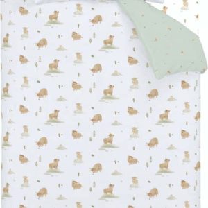 Bílé/zelené bavlněné dětské povlečení na jednolůžko 135x200 cm Mini Moo Cow – Bianca