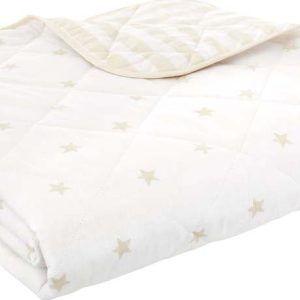 Bílý/béžový bavlněný prošívaný dětský přehoz 135x190 cm Mini Star & Stripes – Bianca