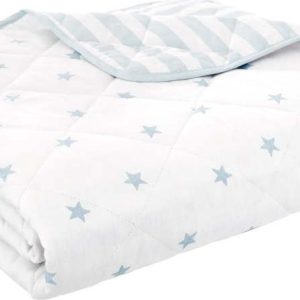 Bílý/modrý bavlněný prošívaný dětský přehoz 135x190 cm Mini Star & Stripes – Bianca