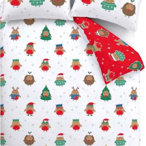 Červené/bílé povlečení na dvoulůžko/prodloužené 230x220 cm Party Robins – Catherine Lansfield