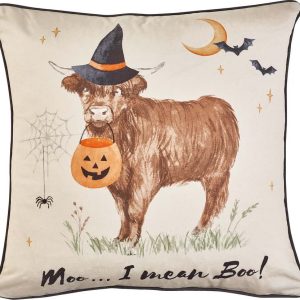 Dekorační polštář s haloweenským motivem 45x45 cm Halloween Highland Cow – Catherine Lansfield