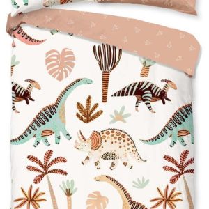 Hnědé/béžové bavlněné dětské povlečení do postýlky 100x135 cm Dino – Good Morning
