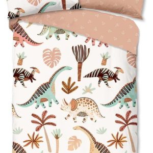 Hnědé/béžové bavlněné dětské povlečení na jednolůžko 140x200 cm Dino – Good Morning