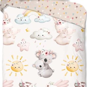 Hnědé/béžové bavlněné dětské povlečení na jednolůžko 140x200 cm Hugs – Good Morning