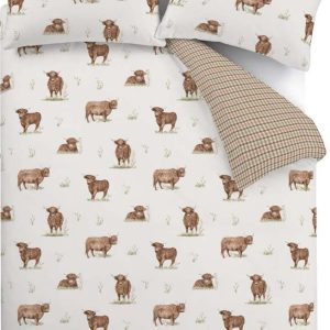 Hnědé/béžové povlečení na jednolůžko 135x200 cm Angus Highland Cow – Catherine Lansfield