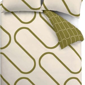 Khaki/béžové povlečení na dvoulůžko/prodloužené 230x220 cm Linear Curve – Catherine Lansfield