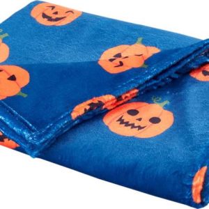 Modrá/oranžová deka s haloweenským motivem z mikroplyše 130x170 cm Halloween Pumpkins – Catherine Lansfield
