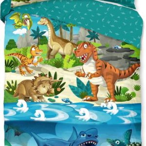 Modré bavlněné dětské povlečení na jednolůžko/prodloužené 140x220 cm Prehistoric – Good Morning