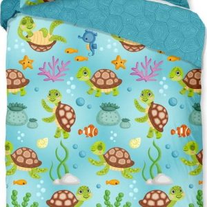 Modré bavlněné dětské povlečení na jednolůžko/prodloužené 140x220 cm Turtles – Good Morning