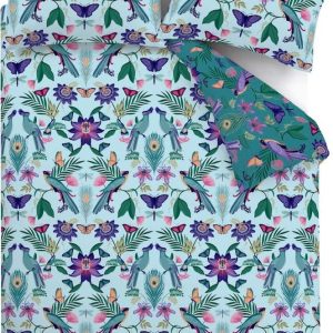 Modré povlečení na dvoulůžko/prodloužené 230x220 cm Mya Tropical Floral – Catherine Lansfield