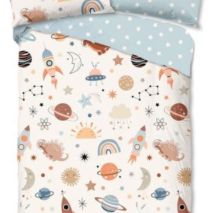 Modré/béžové bavlněné dětské povlečení na jednolůžko 140x200 cm Eclips – Good Morning