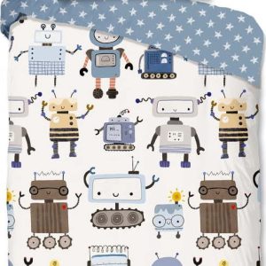Modré/béžové bavlněné dětské povlečení na jednolůžko 140x200 cm Robo – Good Morning