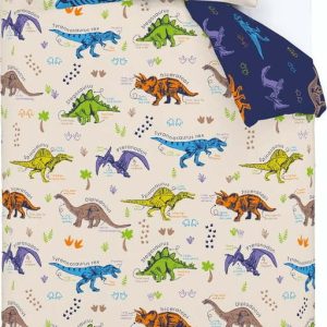 Modré/béžové dětské povlečení na jednolůžko 135x200 cm Prehistoric Dinosaurs – Catherine Lansfield