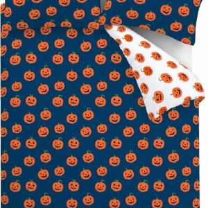 Modré/oranžové povlečení na dvoulůžko/prodloužené 230x220 cm Halloween Pumpkins – Catherine Lansfield