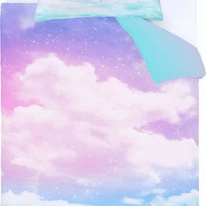 Modré/růžové dětské povlečení na jednolůžko 135x200 cm Ombre Rainbow Clouds – Catherine Lansfield