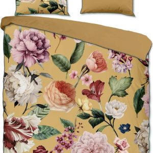 Okrově žluté povlečení na dvoulůžko/prodloužené z bavlněného saténu 240x220 cm Fiori – Descanso